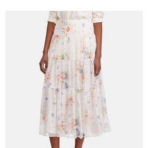 Sheer Ralph Lauren women’s White Print Tiered Georgette Peasant Skirt size 10